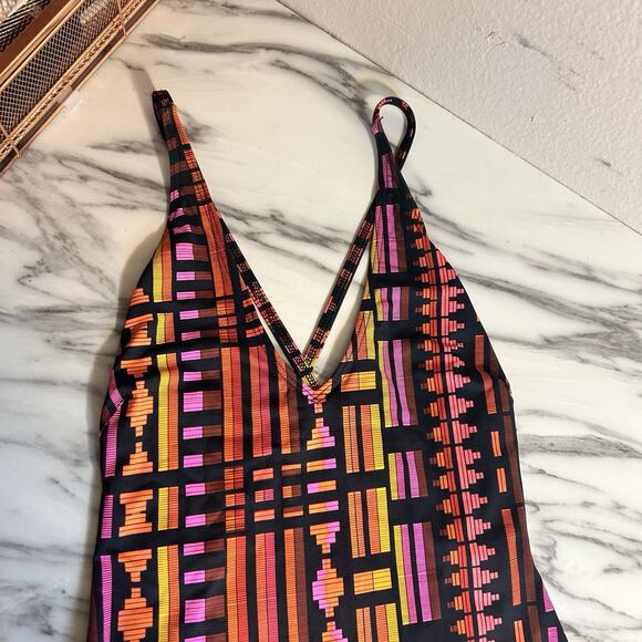 Kuny Mare Barcelona Kente Print One Piece Swimsuit Size 10 Cheeky Geometric - Picture 2 of 8